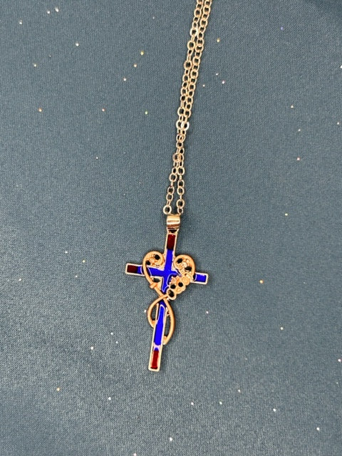 Faith blue/red cross necklace